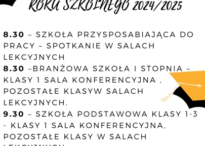 HARMONOGRAM ROZPOCZĘCIA ROKU SZKOLNEGO 2024/2025